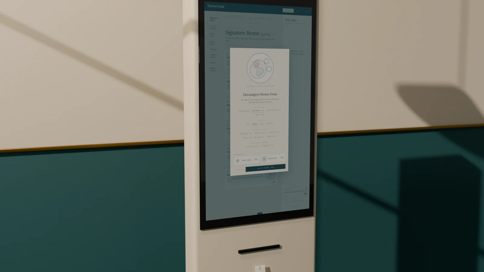 Close view of the bennewala kiosk screen showing the menu