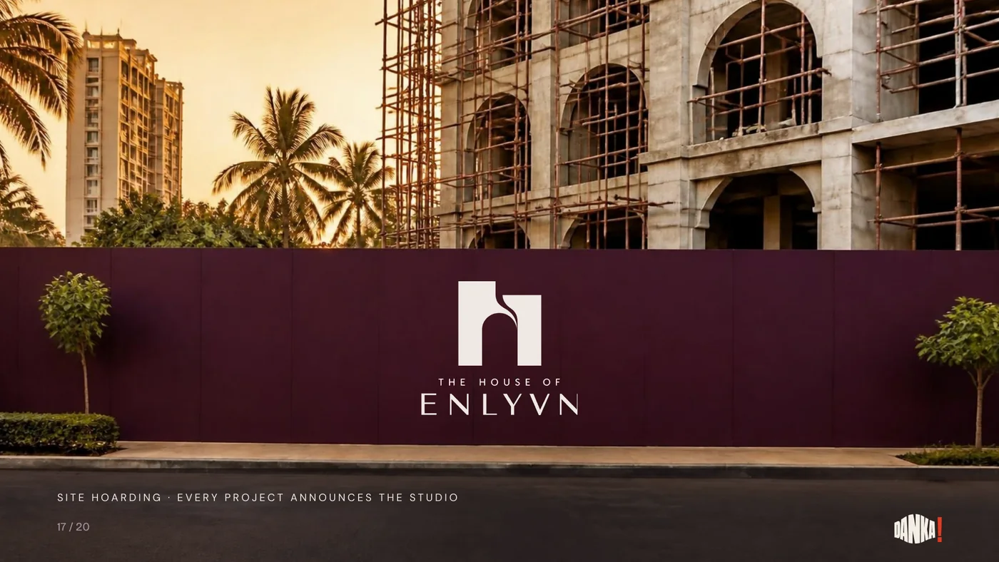 Site hoarding in plum: every project announces the studio