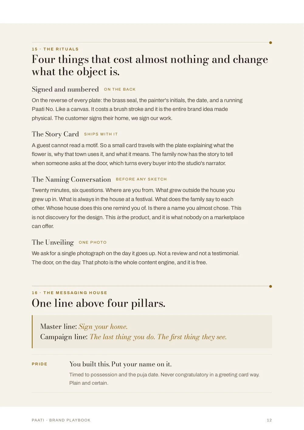 Playbook page: The rituals and the messaging house