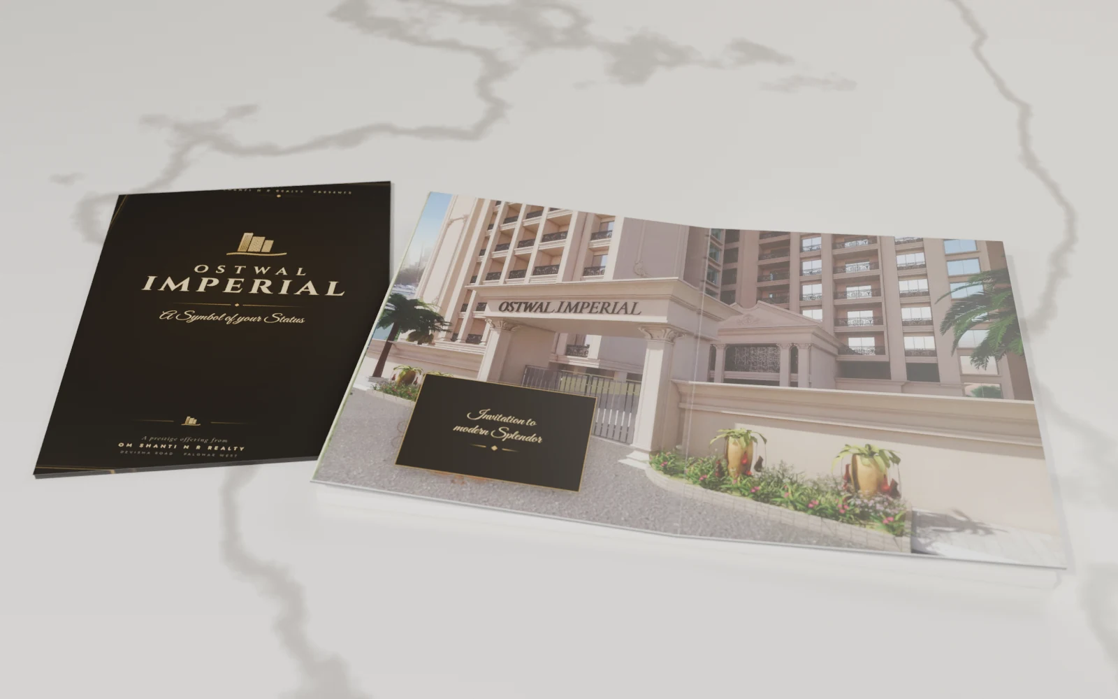 The Ostwal Imperial brochure by Danka, cover and entrance spread, on marble